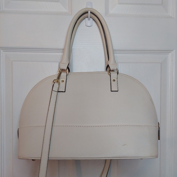 Anne Klein Shimmer Down Dome Satchel Off White Double Handle Handbag Crossbody - Picture 2 of 15